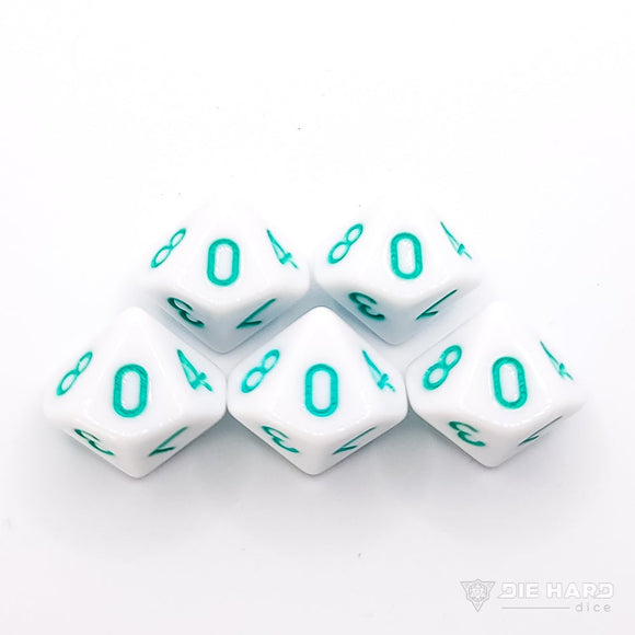 5 Piece d10 Set - White with Pastel Teal