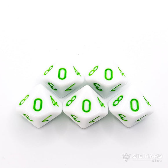 5 Piece d10 Set - White with Pastel Green
