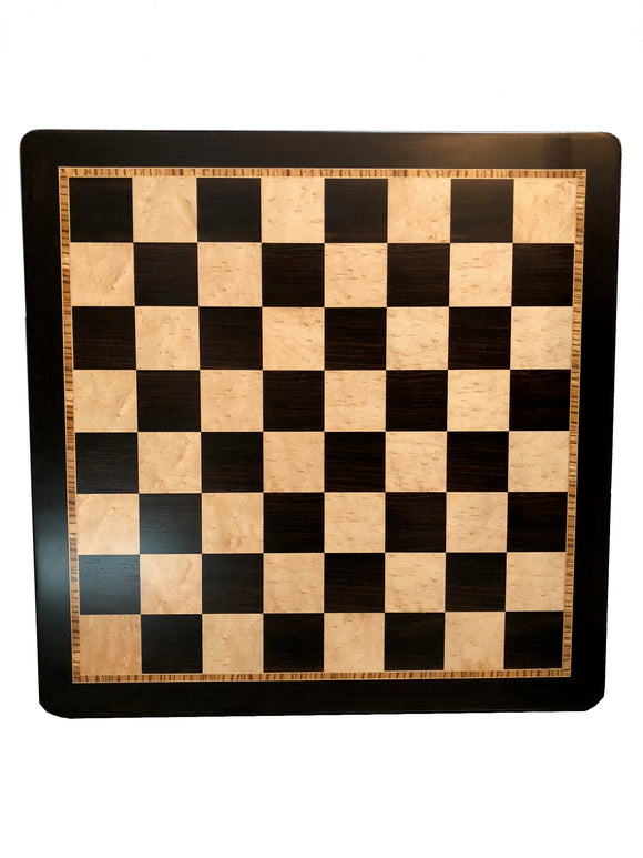 Grand Ebony and Birdseye Maple Chess Board with Rounded Corners – 20.5 inches