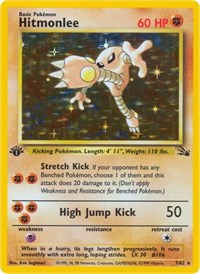 Pokemon Singles - Fossil Unlimited - Hitmonlee (7) - Holo Rare/007 - Lightly Played