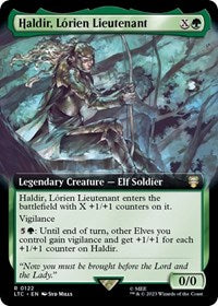 Magic: The Gathering Single - Commander: The Lord of the Rings: Tales of Middle-earth - Haldir, Lorien Lieutenant (Extended Art) - Rare/0122 - Lightly Played