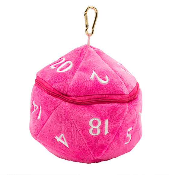 Dice Bag: Plush d20 Hot Pink/White