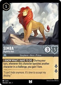 Disney Lorcana Single - First Chapter - Simba, Rightful Heir - Uncommon/190 Lightly Played