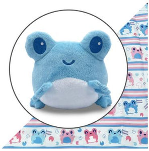 Plushie Tote Bag: White Transgender Pride Tote Bag + Blue Frog Plushie