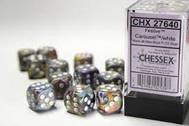 Chessex Dice - Festive 12mm D6 Carousel/White (36)