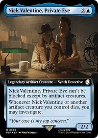 Magic: The Gathering Single - Universes Beyond: Fallout - Nick Valentine, Private Eye (Extended Art) (Surge Foil) - FOIL Rare/0906 Lightly Played