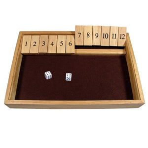 Deluxe Dice Board Game – 12 Number Flip Tiles with Natural Wooden Box – Large, 14 inches