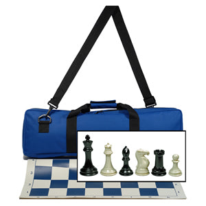 Deluxe Tournament Chess Set in an Electric Blue Canvas Bag 4 Inch King – Triple Weighted