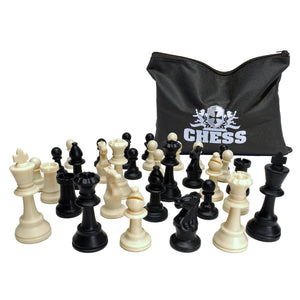 Classic Tournament Staunton Chessmen – Heavy Weighted Black & Cream Plastic Set with 3.75 Inch King