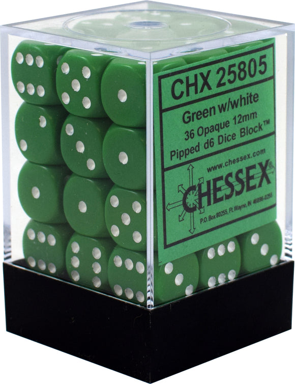 Opaque: 12mm D6 Green/White (36) 25805