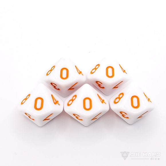 5 Piece d10 Set - White with Pastel Orange