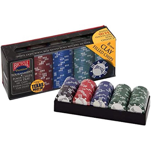 Bicycle Premium 8-Gram Clay Poker Chips with Tray - 100 Count