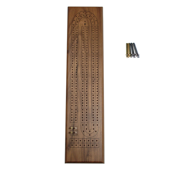 WE Games- Classic Cribbage Set – Solid Walnut Wood Continuous 2 Track Board with Metal Pegs
