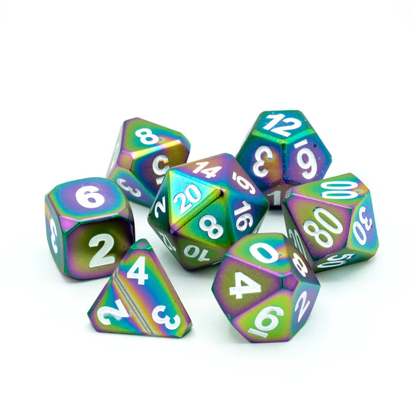7 Piece RPG Set - Forge Scorched Rainbow Satin with White