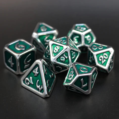 7 Piece RPG Set-Polychrome Diaglyph Argent Emerald Die Hard Dice