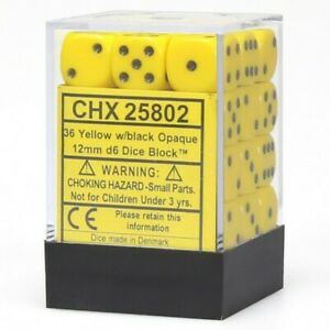 Opaque: 12mm D6 Yellow/Black (36) 25802