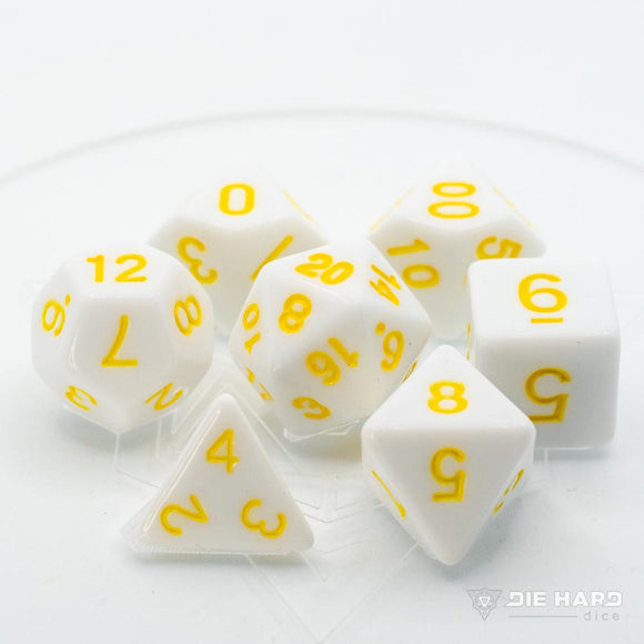7 Piece RPG Set-White With Pastel Yellow Die Hard Dice
