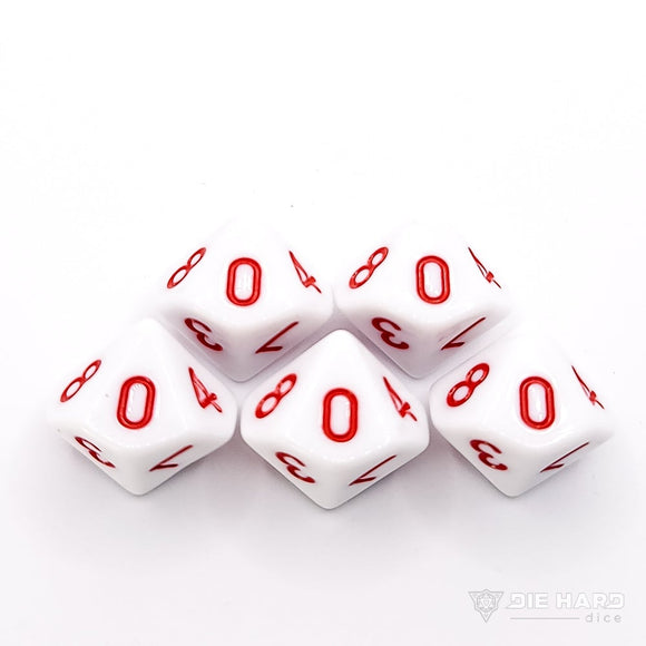 5 Piece d10 Set - White with Pastel Red