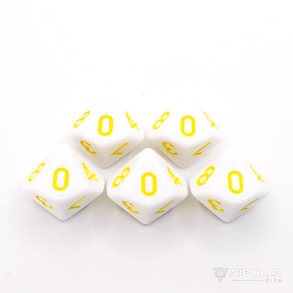 5 Piece d10 Set - White with Pastel Yellow