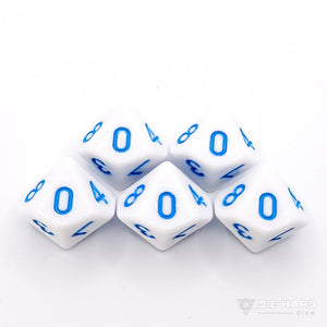 5 Piece d10 Set - White with Pastel Blue