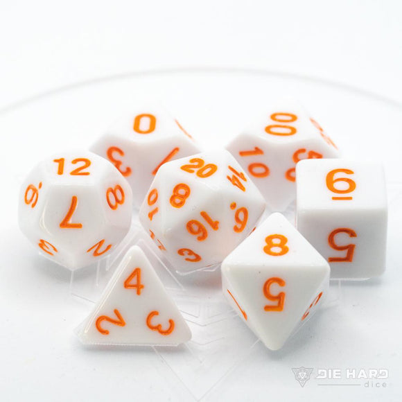 7 Piece RPG Set-White With Pastel Orange Die Hard Dice