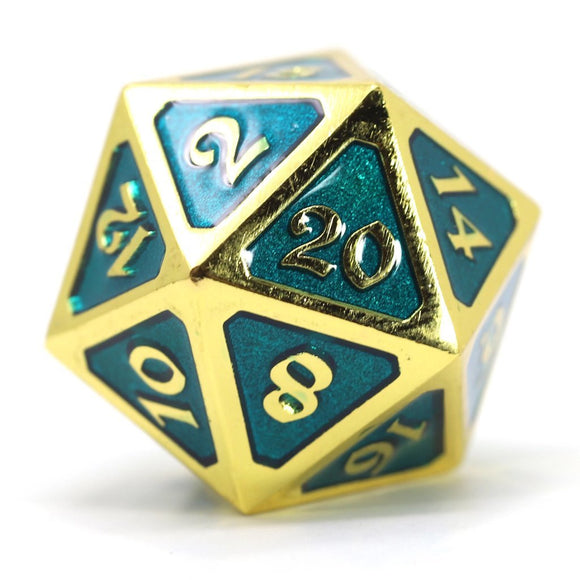 Dire d20 - Mythica Gold Aquamarine