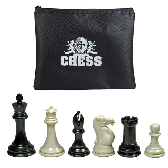 Super Tournament Staunton Chessmen – Triple Weighted Black & Cream Plastic Set with 4 in. King
