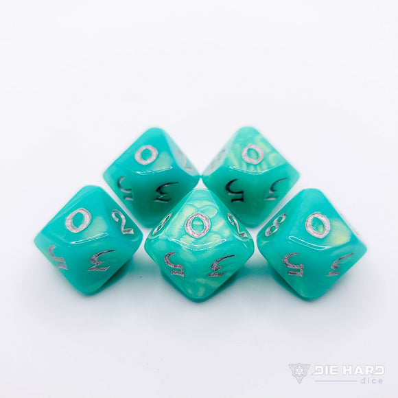 5 Piece d10 Set - Elessia Shady Vale with Silver