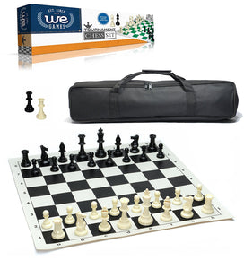 Complete Tournament Chess Set – Plastic Chess Pieces with Black Roll-up Chess Board and Travel Canvas Bag