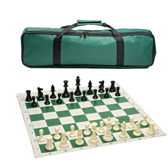 Deluxe Tournament Chess Set in a Green Canvas Bag 4 Inch King – Triple Weighted
