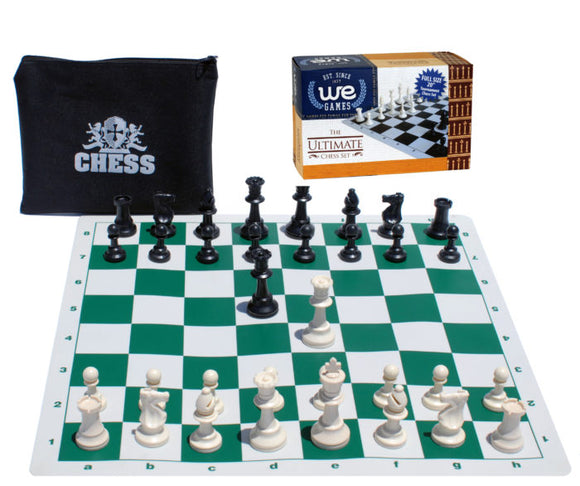 Ultimate Compact Tournament Chess Set with Green Fold-up Board & Triple Weighted Pieces