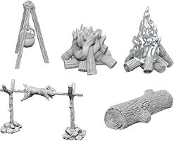 WizKids Deep Cuts Unpainted Miniatures: W10 Camp Fire & Sitting Log