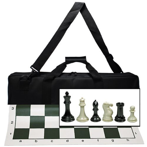 Ultimate Tournament Chess Set with New Silicone Chess Mat, Canvas Bag and Super Triple Weighted Chessmen with 4 Inch King - Green