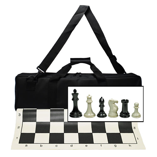 Ultimate Tournament Chess Set with New Silicone Chess Mat, Canvas Bag and Super Triple Weighted Chessmen with 4 Inch King - Black