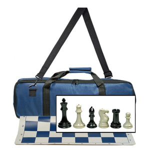 Ultimate Tournament Chess Set with New Silicone Chess Mat, Canvas Bag and Super Triple Weighted Chessmen with 4 Inch King - Blue