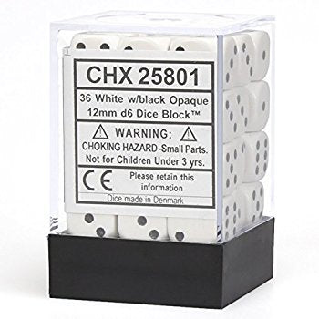 Opaque: 12mm D6 White/Black (36) 25801