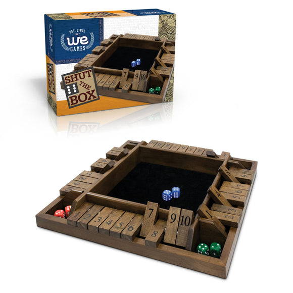 4 Player Shut The Box(TM) dice Game – 8 inches Walnut Wood – 1 to 4 Players can Play at The Same time for The Classroom, Home or Pub – Travel Size